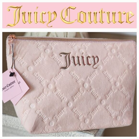 Juicy Couture Diagonal Logo Velour Cosmetic Pouch - Picture 2 of 8